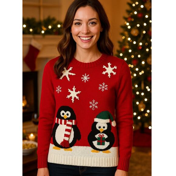 NWOT Karen Scott Penguin Christmas Sweater M - Picture 1 of 5